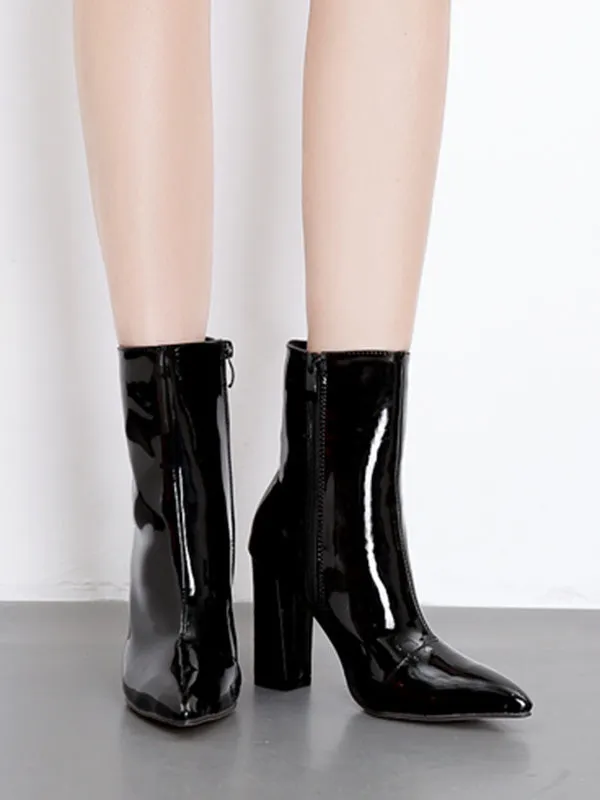 Pointed-Toe Shiny Split-Joint Boots Pumps