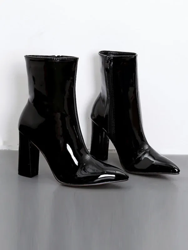 Pointed-Toe Shiny Split-Joint Boots Pumps