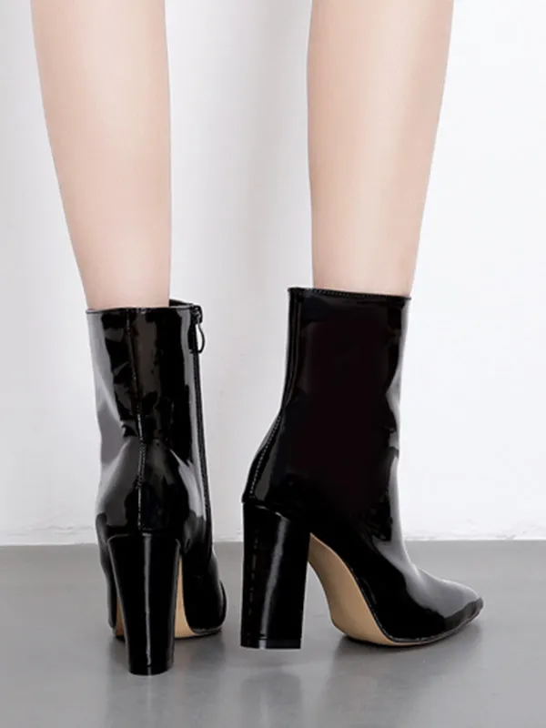 Pointed-Toe Shiny Split-Joint Boots Pumps