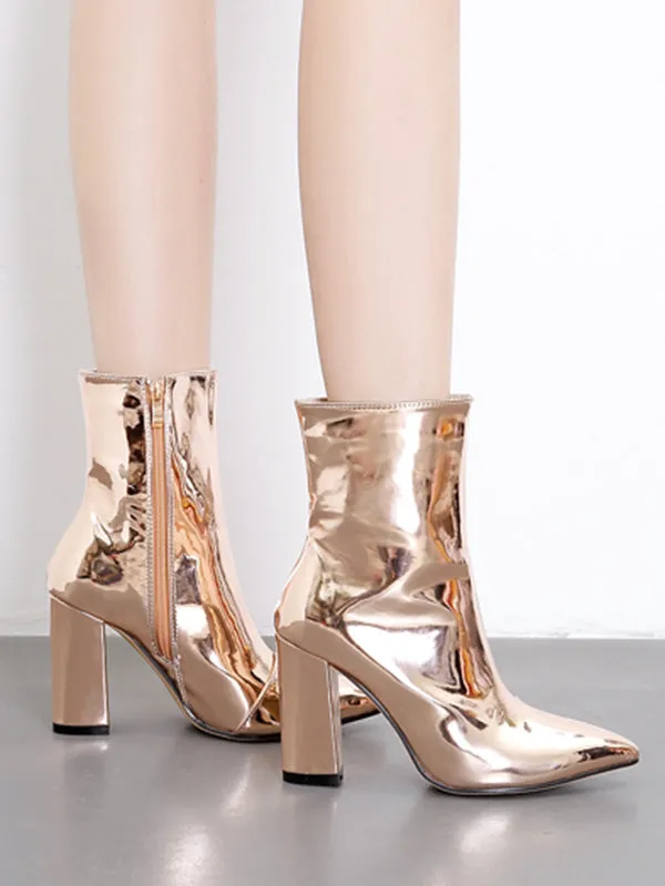 Pointed-Toe Shiny Split-Joint Pumps Boots