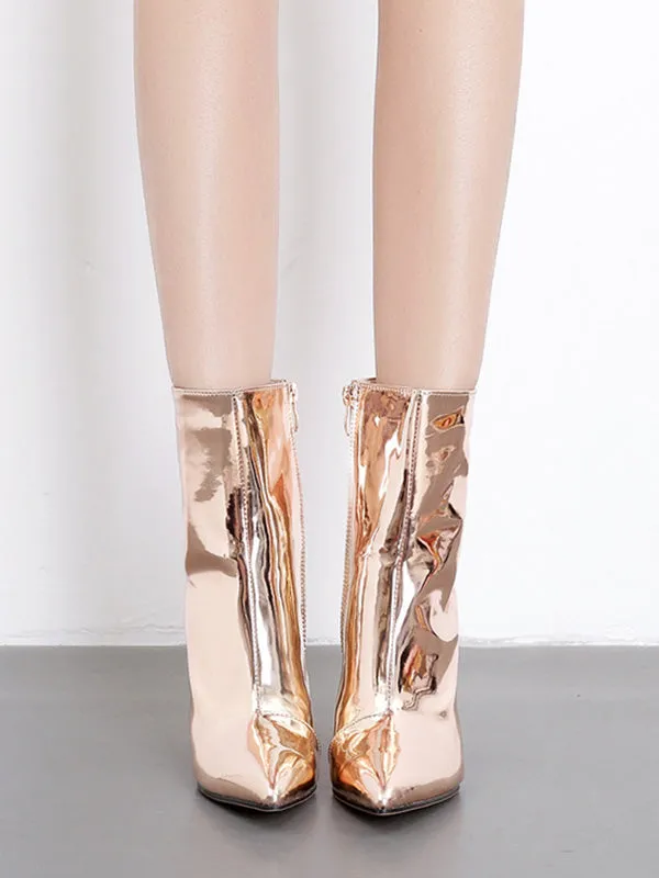 Pointed-Toe Shiny Split-Joint Pumps Boots