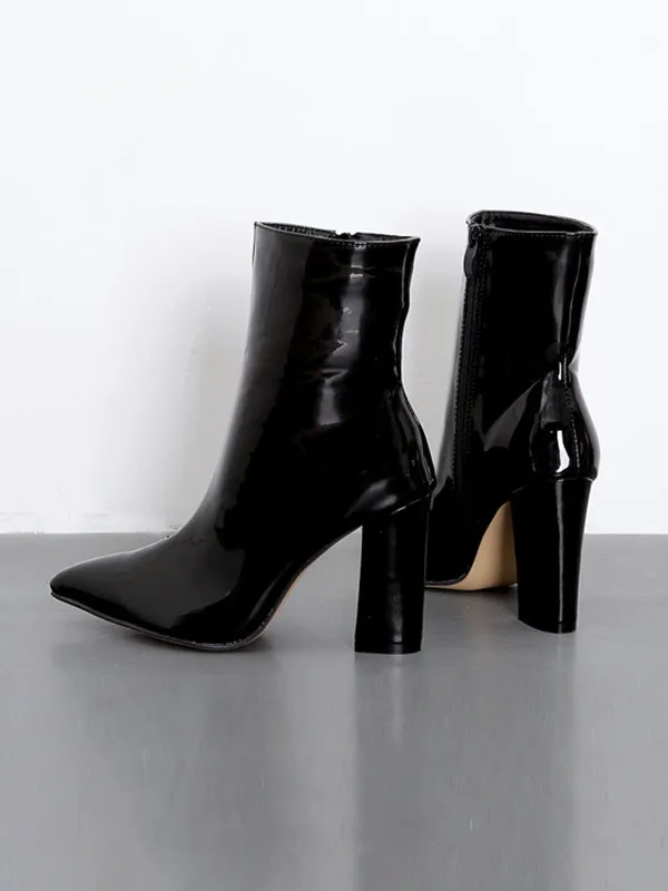 Pointed-Toe Shiny Split-Joint Pumps Boots