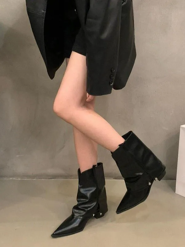 Pointed-Toe Split-Joint Split-Side Pumps Boots