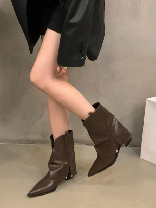 Pointed-Toe Split-Joint Split-Side Pumps Boots