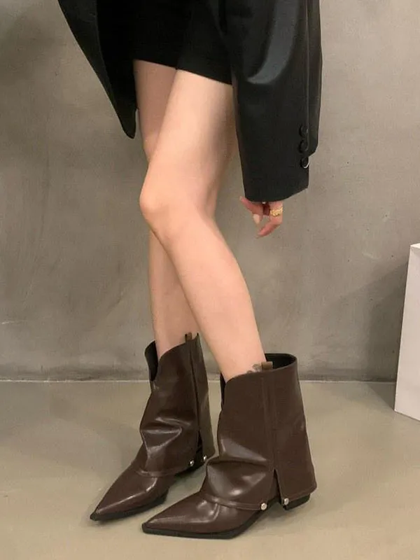 Pointed-Toe Split-Joint Split-Side Pumps Boots