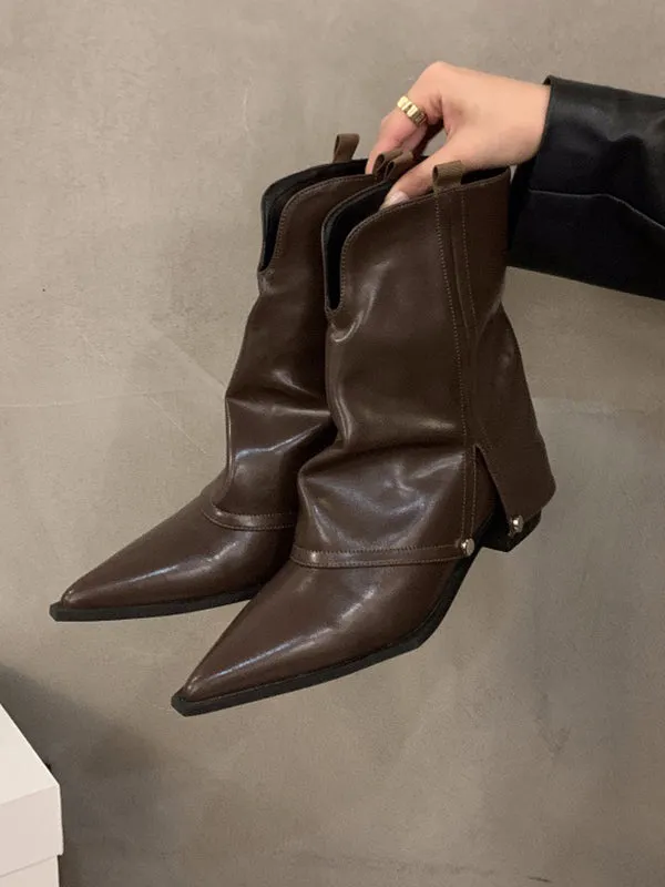 Pointed-Toe Split-Joint Split-Side Pumps Boots