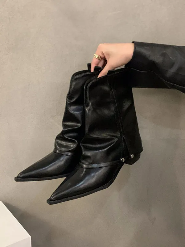 Pointed-Toe Split-Joint Split-Side Pumps Boots