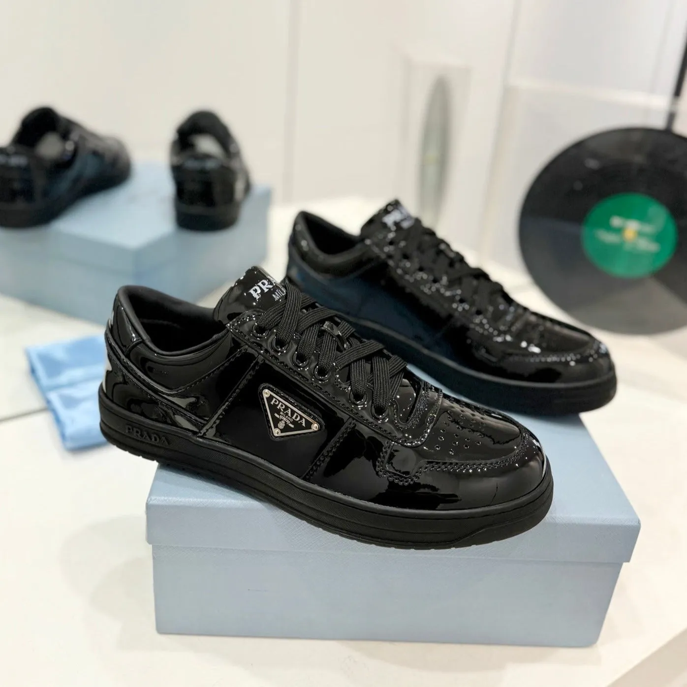 PRA DOWNTOWN PERFORATED SNEAKERS GLOSSY BLACK CALFSKIN