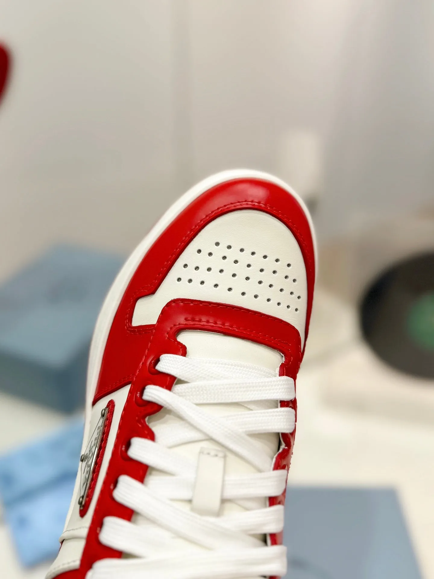 PRA DOWNTOWN PERFORATED SNEAKERS WHITE AND RED CALFSKIN