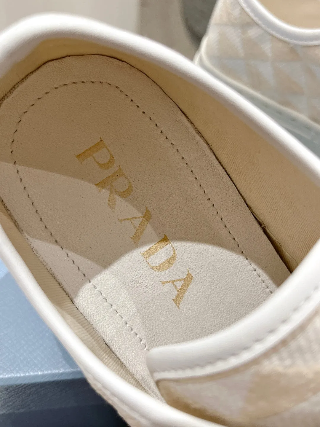 PRA PRINTED COTTON SNEAKERS WHITE AND BEIGE CANVAS