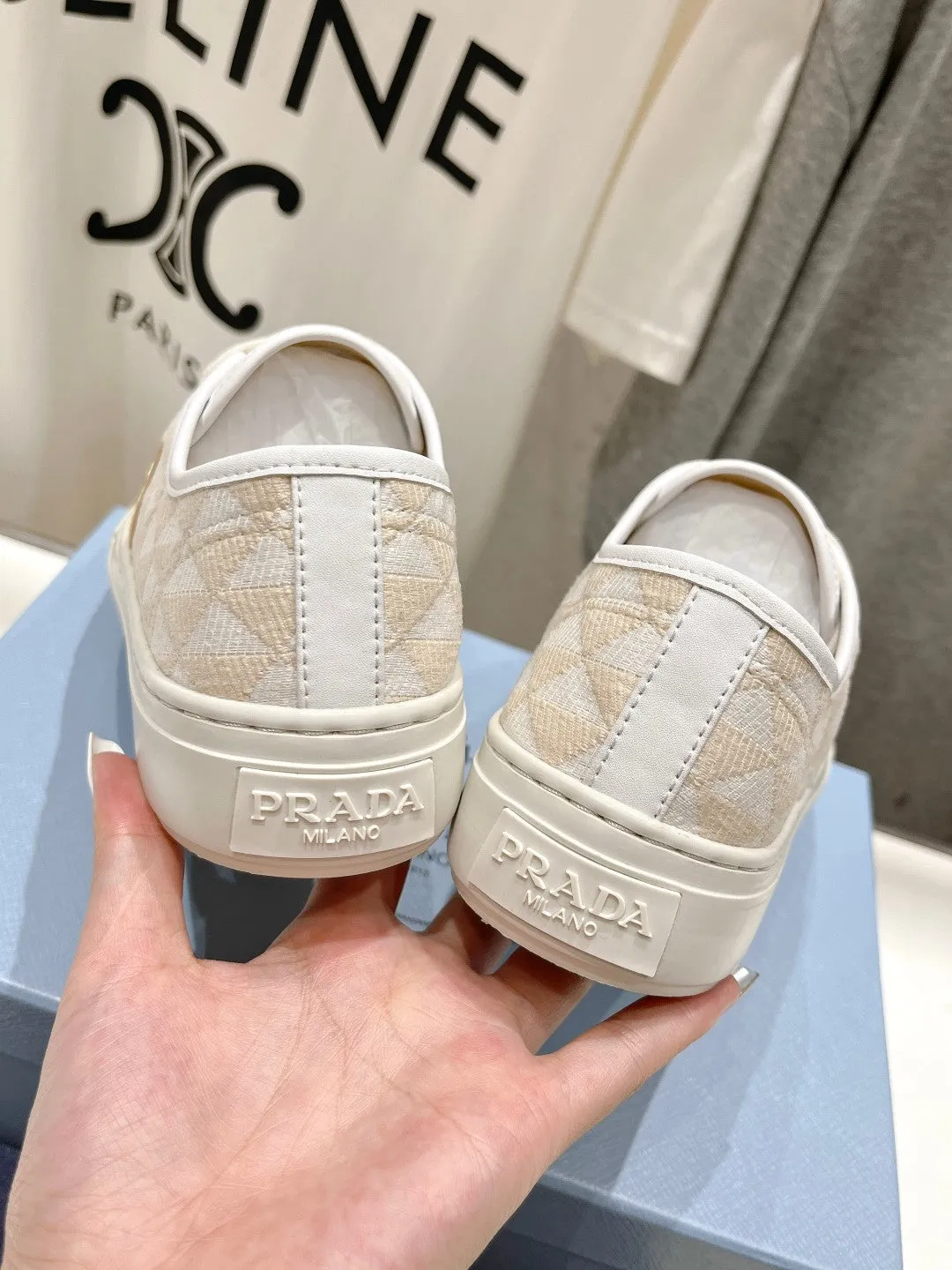 PRA PRINTED COTTON SNEAKERS WHITE AND BEIGE CANVAS