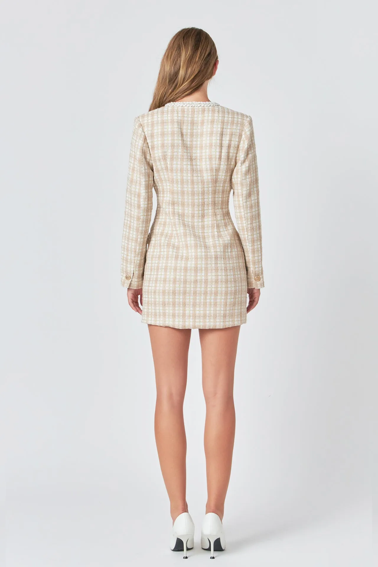 Premium Long Sleeve Tweed Mini Dress