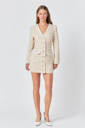 Premium Long Sleeve Tweed Mini Dress