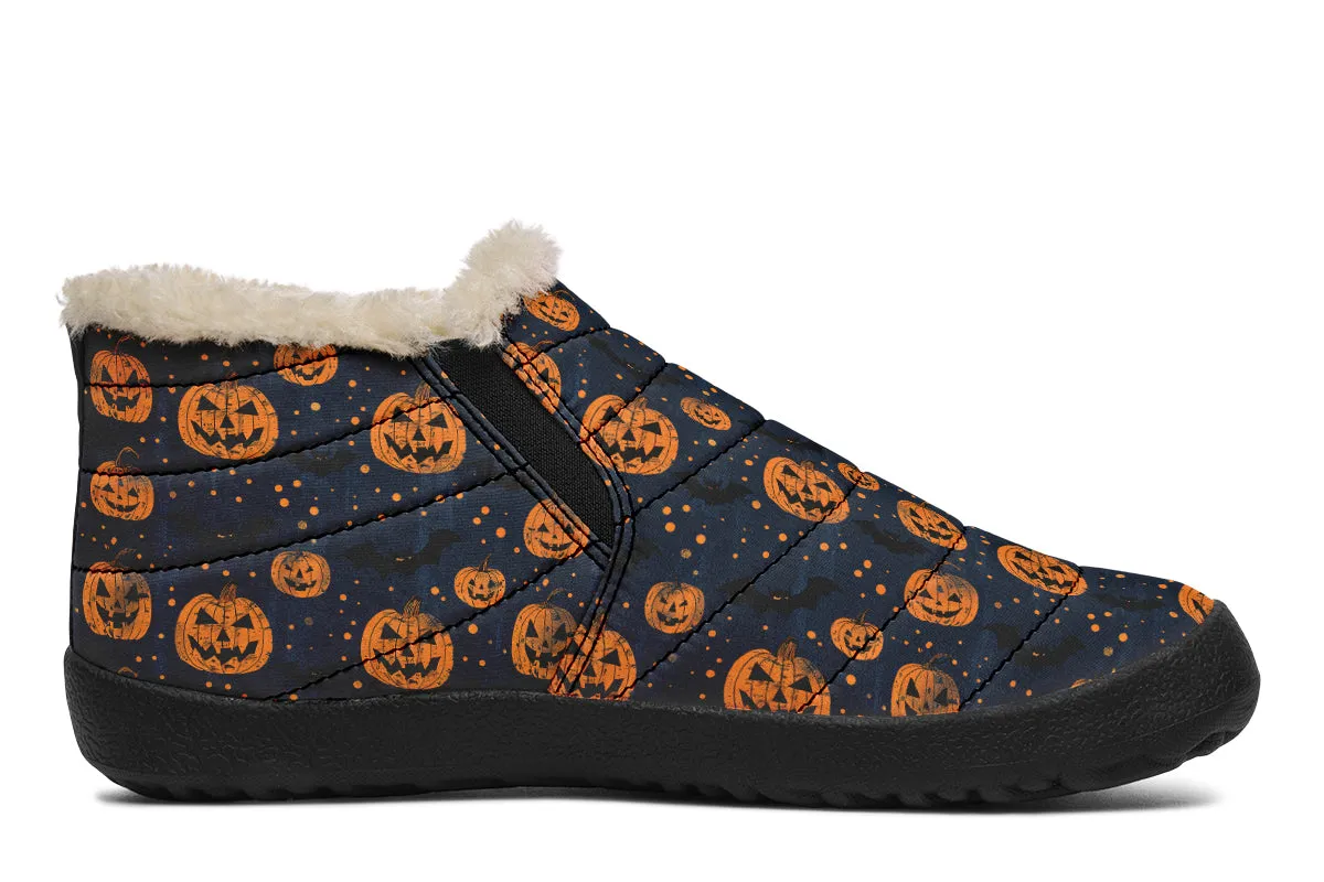 Pumpkin Party Winter Sneakers - Warm & Easy Slip-On Shoes Lined with Vegan Wool with Anti-Slip Soles