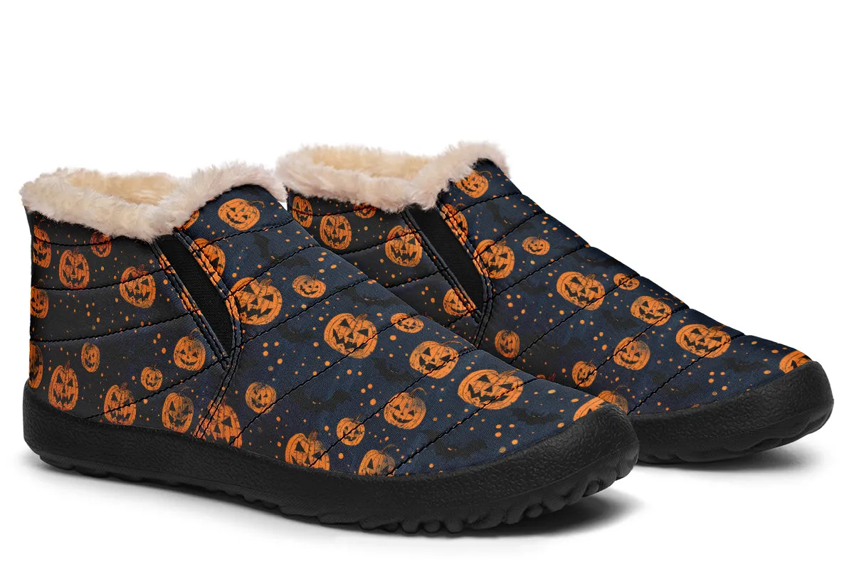 Pumpkin Party Winter Sneakers - Warm & Easy Slip-On Shoes Lined with Vegan Wool with Anti-Slip Soles