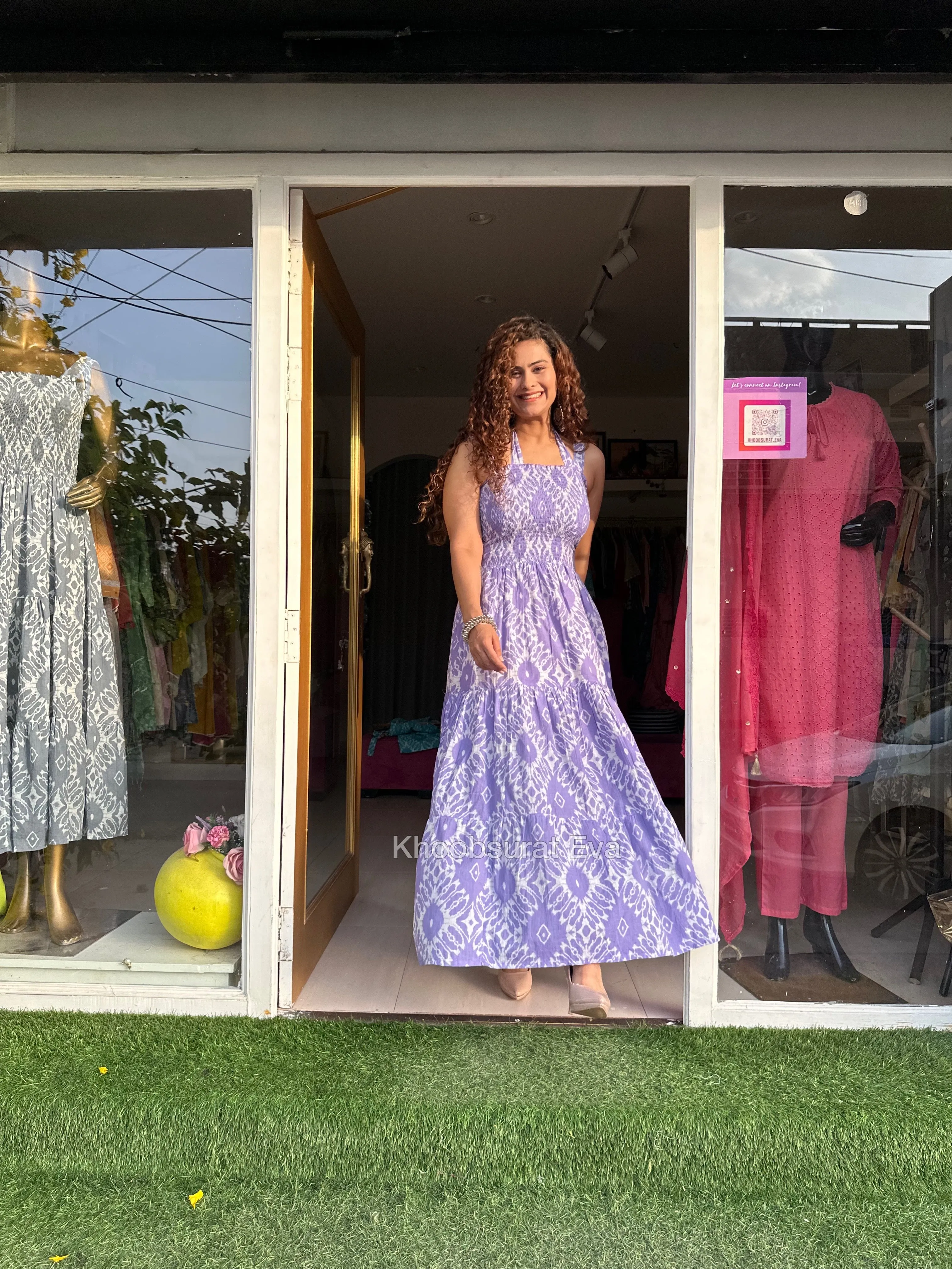 PURPLE COTTON TIERED MAXI DRESS