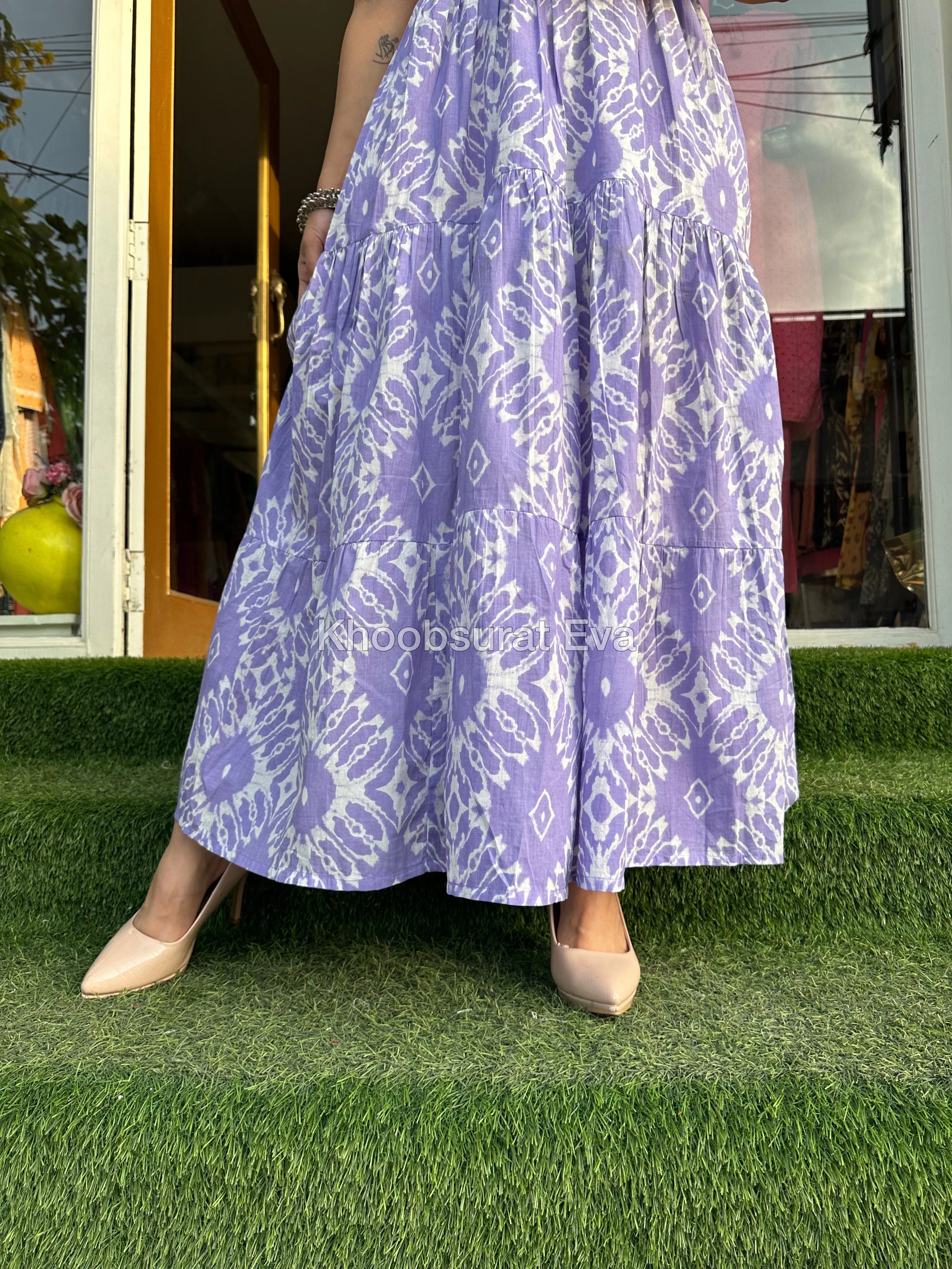 PURPLE COTTON TIERED MAXI DRESS