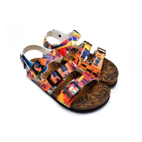 Red, Orange, Yellow, Blue Colored Windows Patterned Clogs - CAL1905