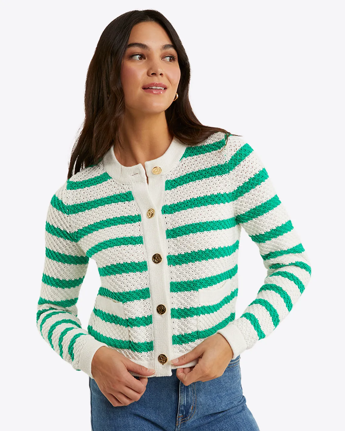 Rita Crewneck Cardigan in Cotton