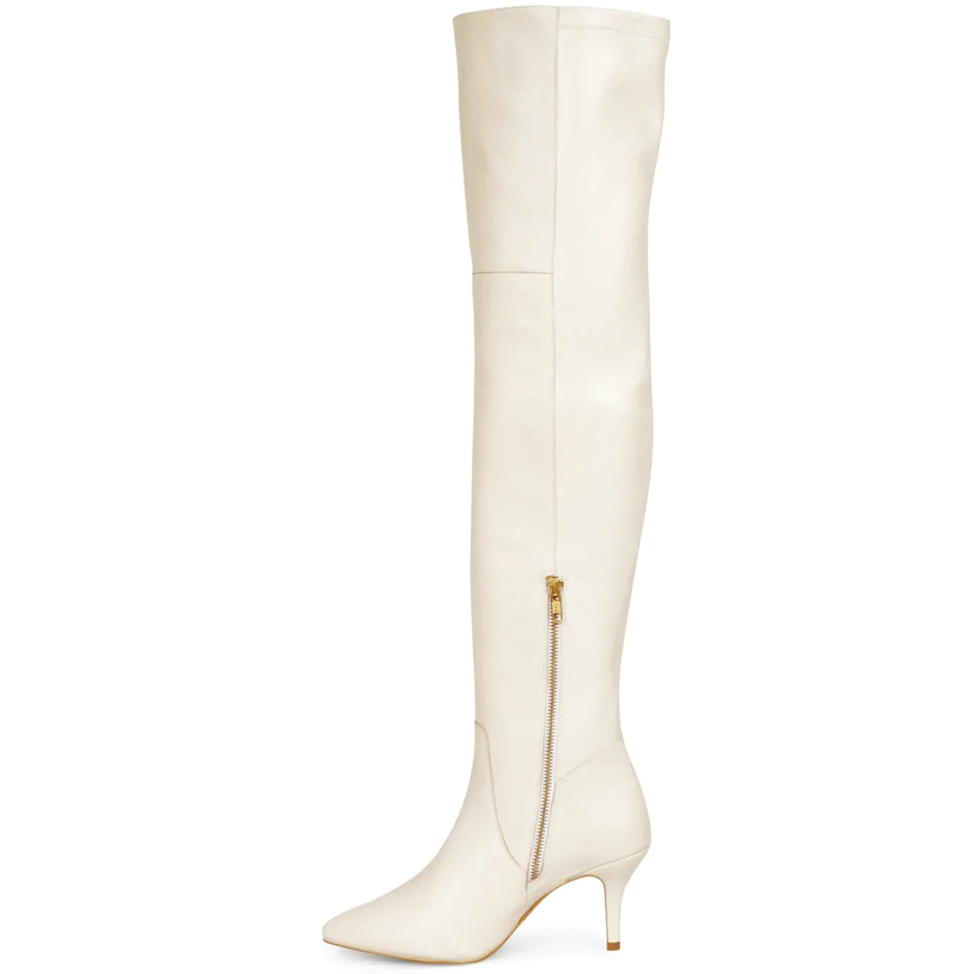 Saint Brigitte Off White Stretch Napa Thigh High Boots