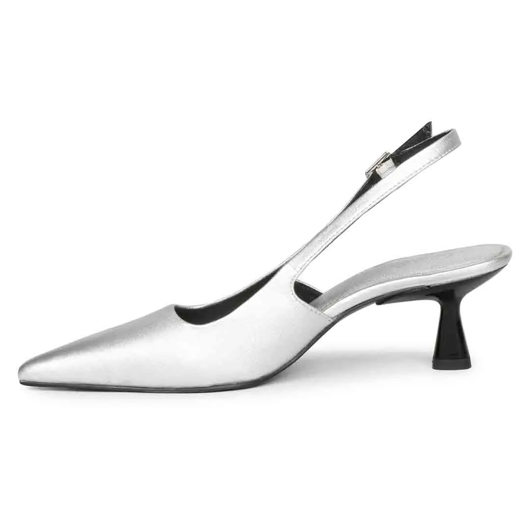 Saint Cynara Silver Sling Back Kitten Heels Pump