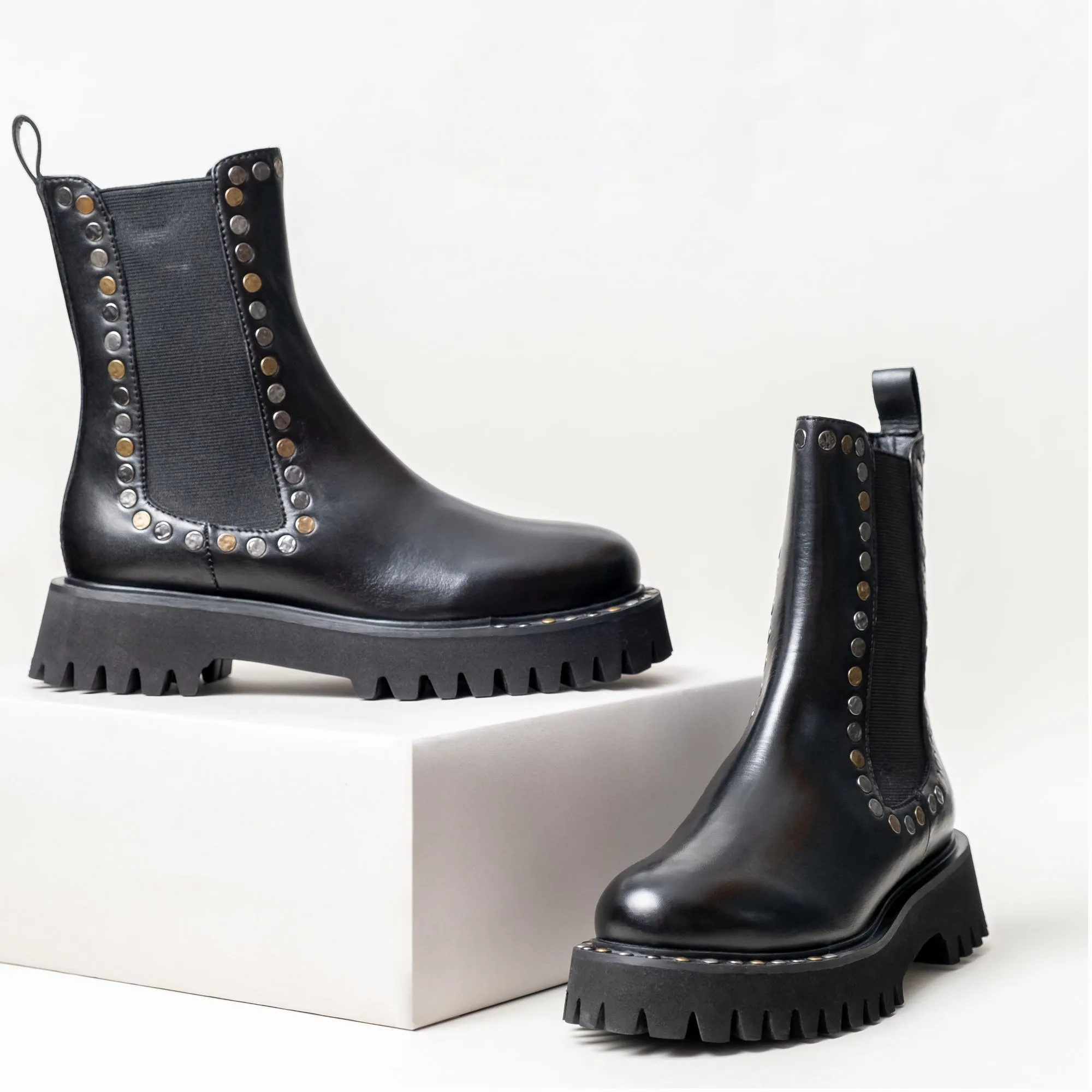 Saint Jessica Metal Studded High Ankle Leather Boots