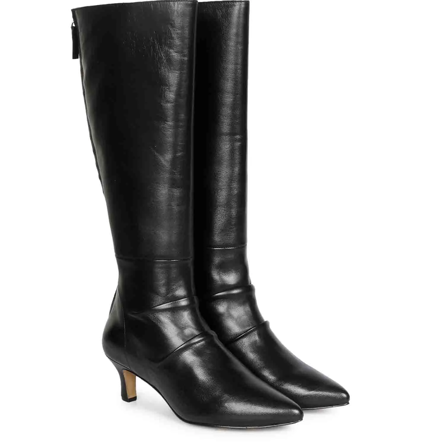 Saint Nadine Black Leather Slouchy Kitten Heel Long Boots