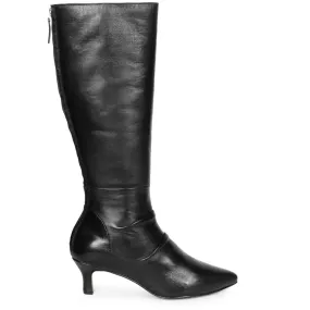 Saint Nadine Black Leather Slouchy Kitten Heel Long Boots