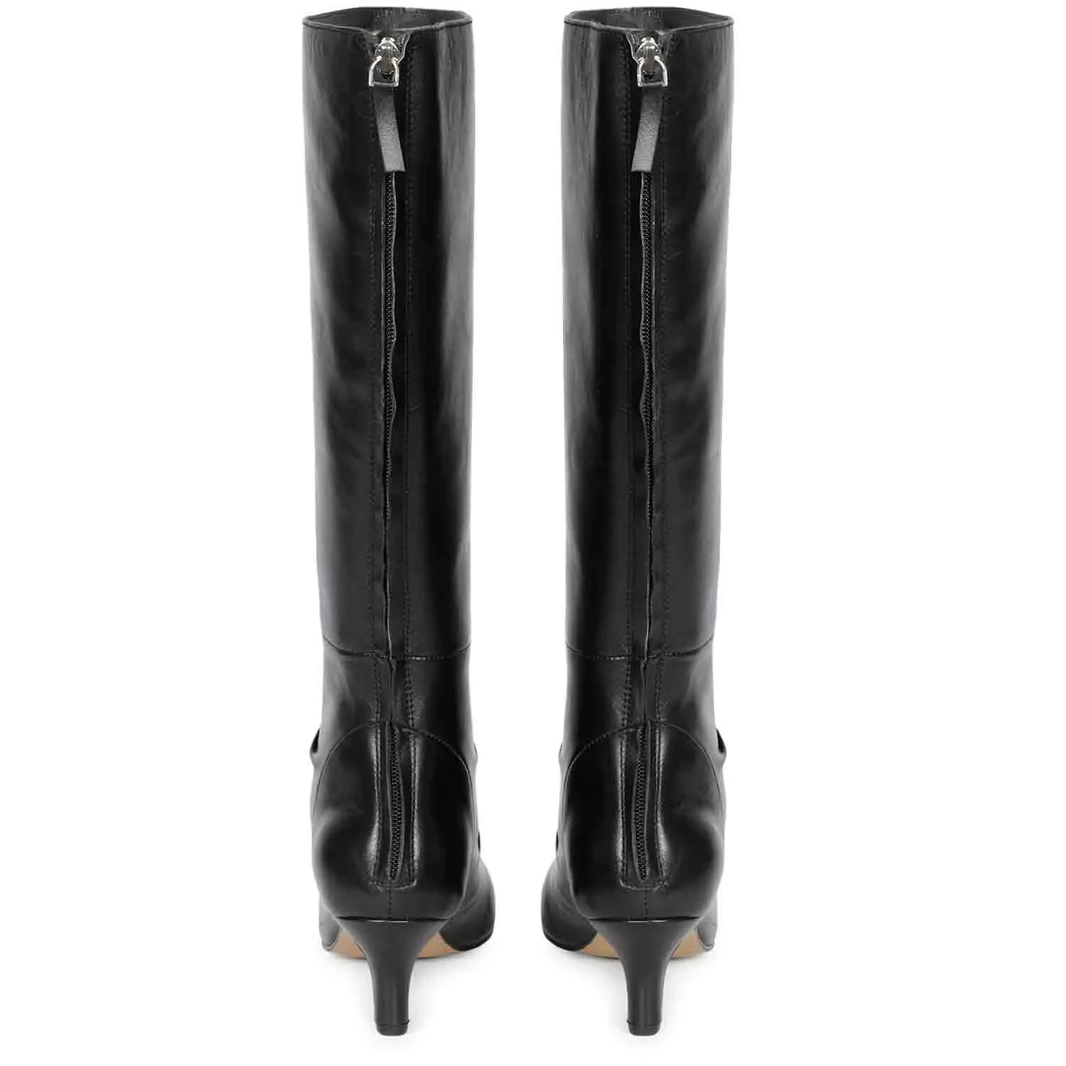 Saint Nadine Black Leather Slouchy Kitten Heel Long Boots