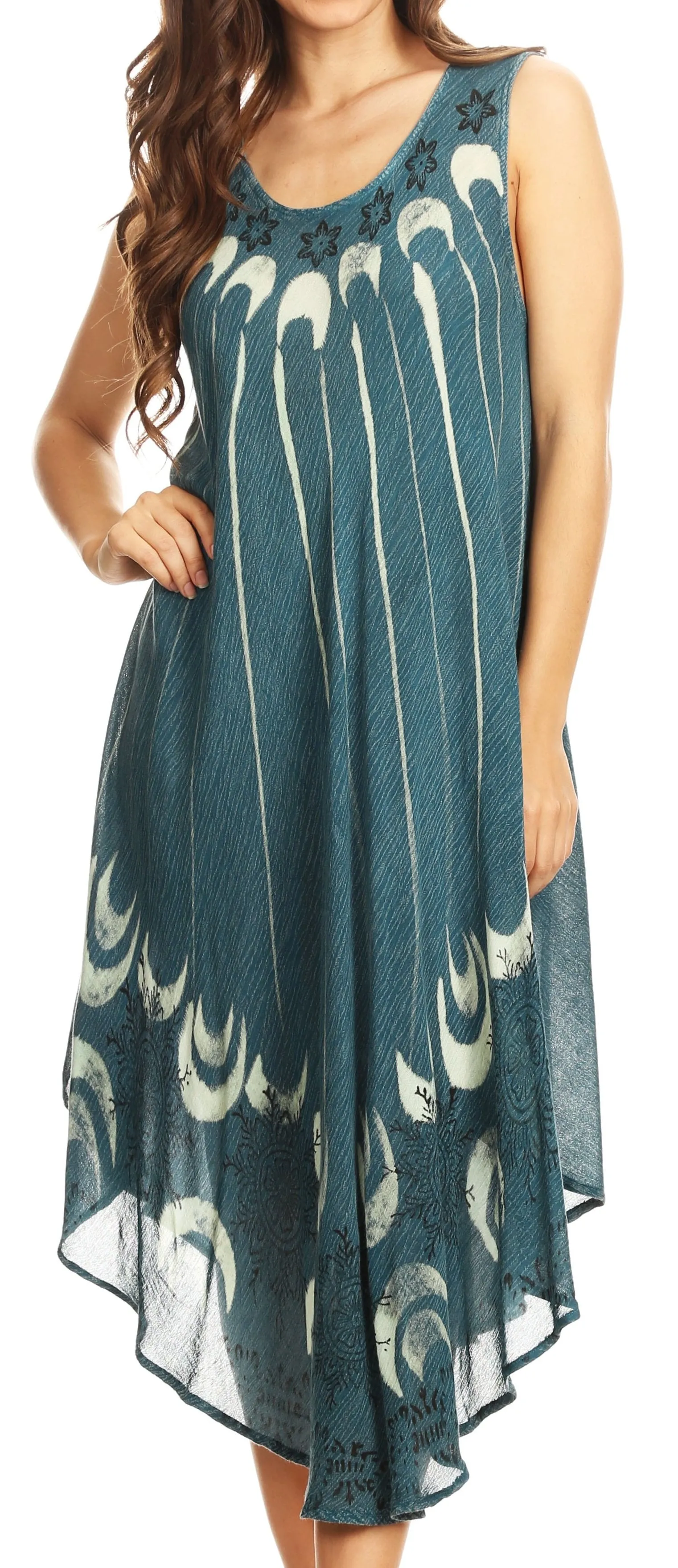 Sakkas Ecrin Women Tie-dye Sleeveless Stonewashed Caftan Cover up Dress Flowy