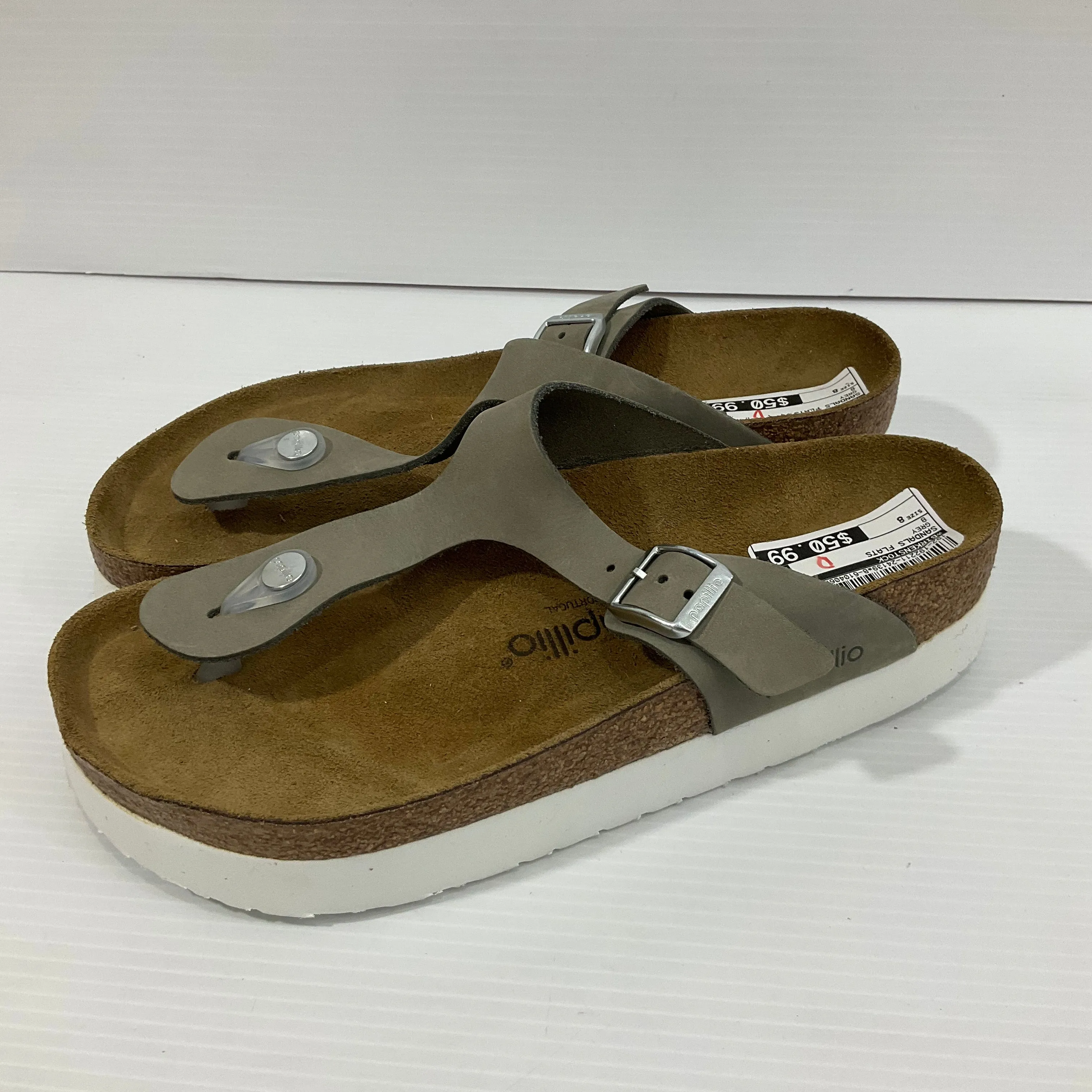 Sandals Flats By Birkenstock In Grey, Size: 8