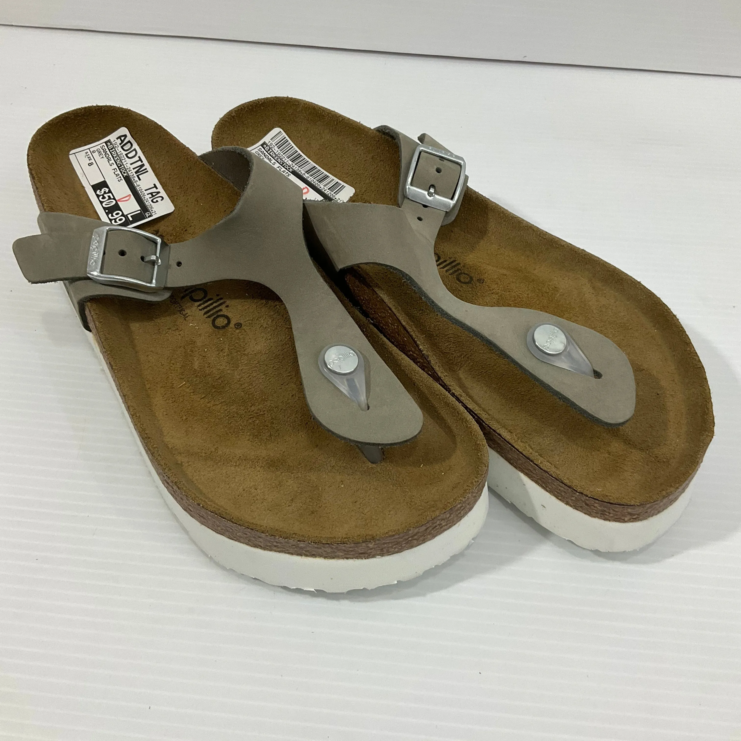 Sandals Flats By Birkenstock In Grey, Size: 8