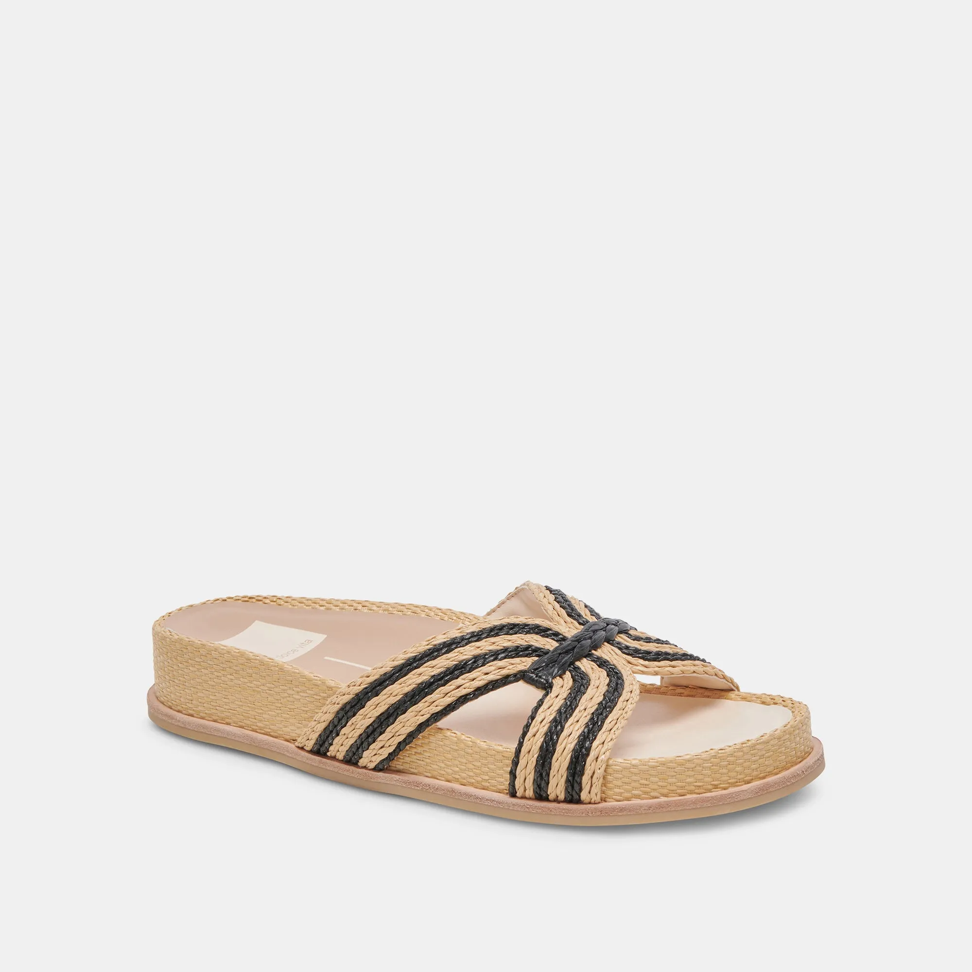 SELDA WIDE SANDALS NATURAL BLACK RAFFIA