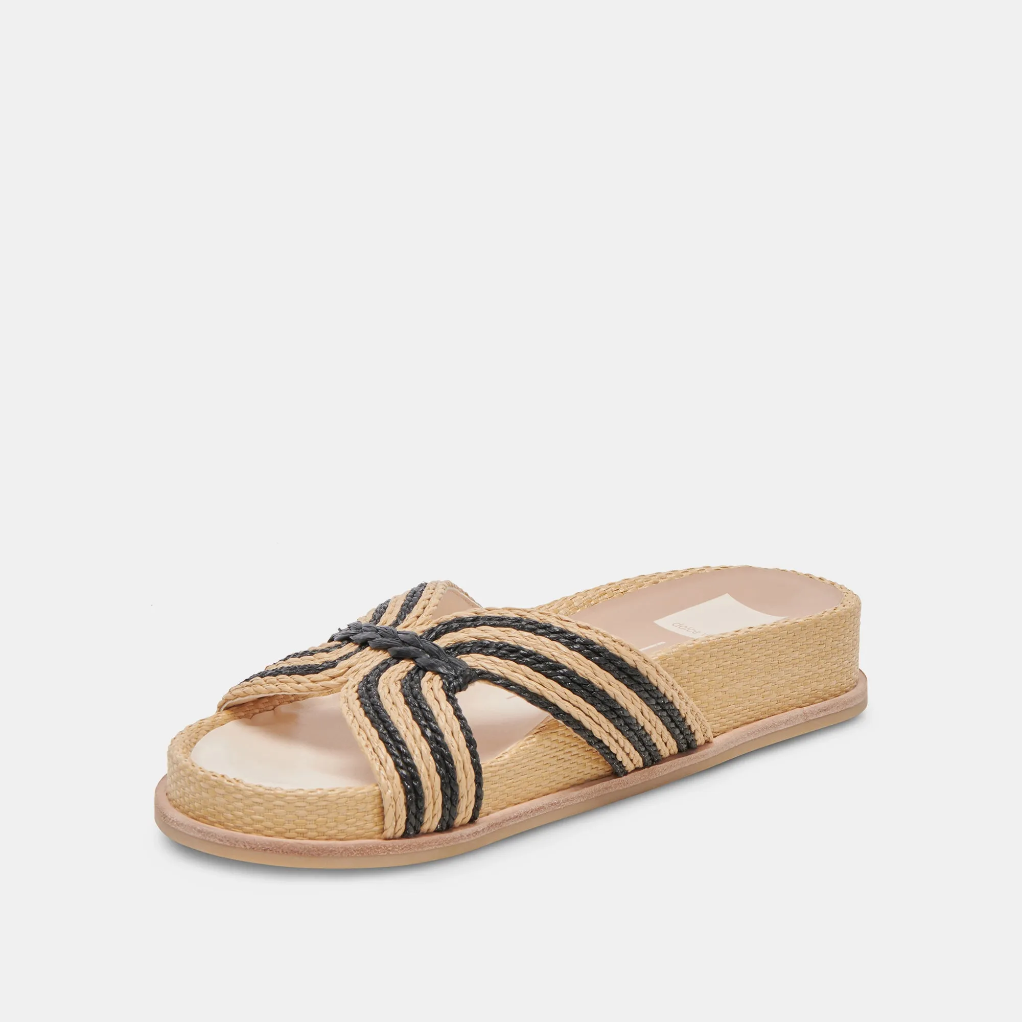 SELDA WIDE SANDALS NATURAL BLACK RAFFIA