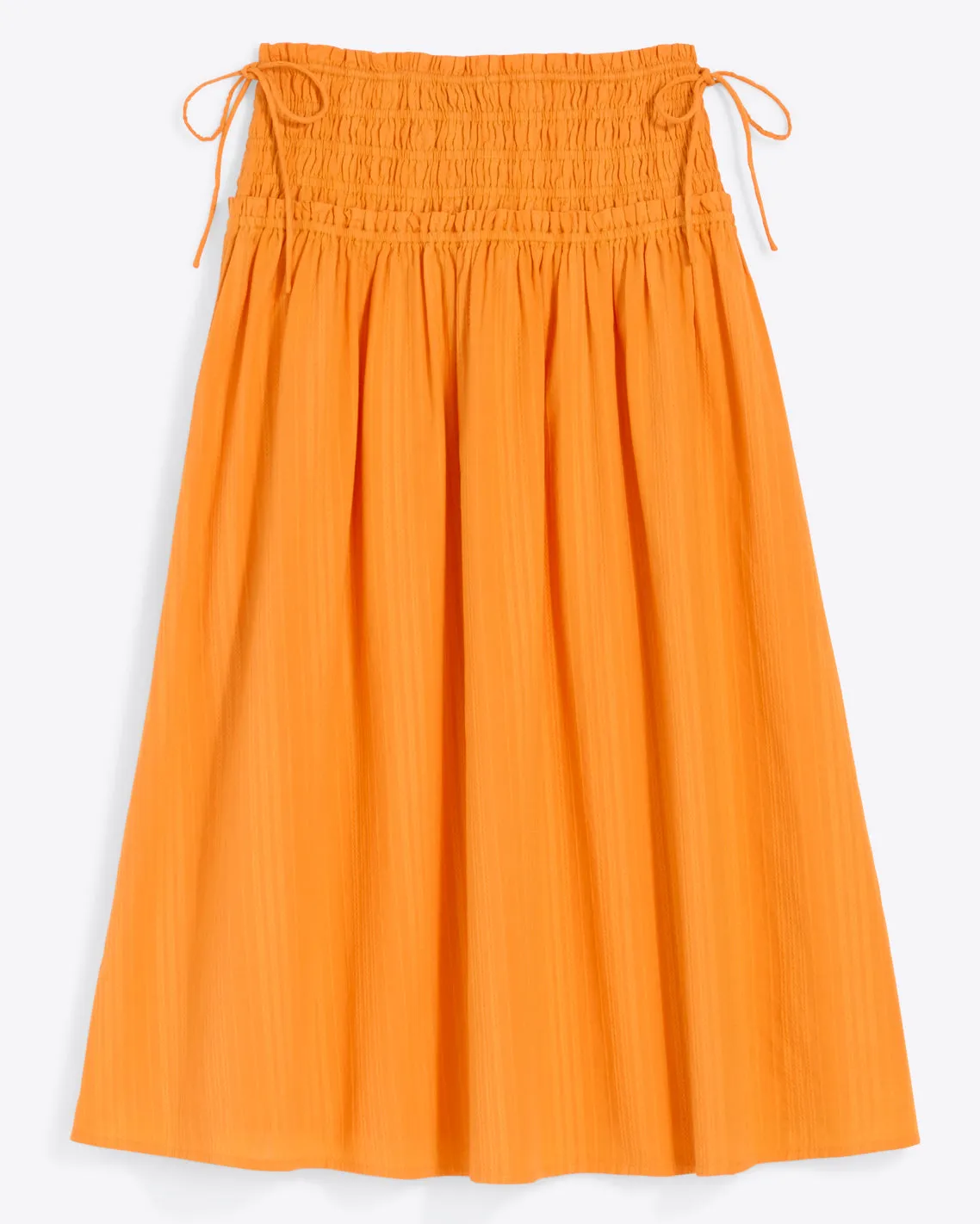 Smocked Waist Midi Skirt in Marigold Dobby Stripe