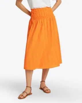 Smocked Waist Midi Skirt in Marigold Dobby Stripe