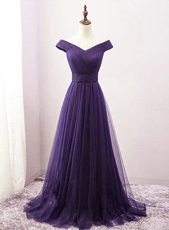 Solvbao Beautiful Off the Shoulder Long Purple Bridesmaid Dress, A-line Evening Gowns