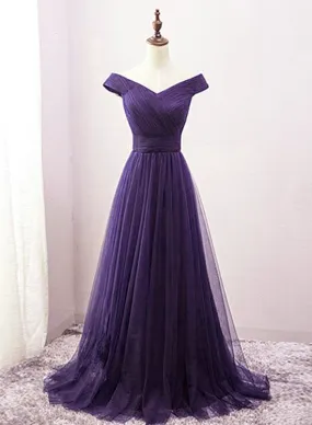 Solvbao Beautiful Off the Shoulder Long Purple Bridesmaid Dress, A-line Evening Gowns