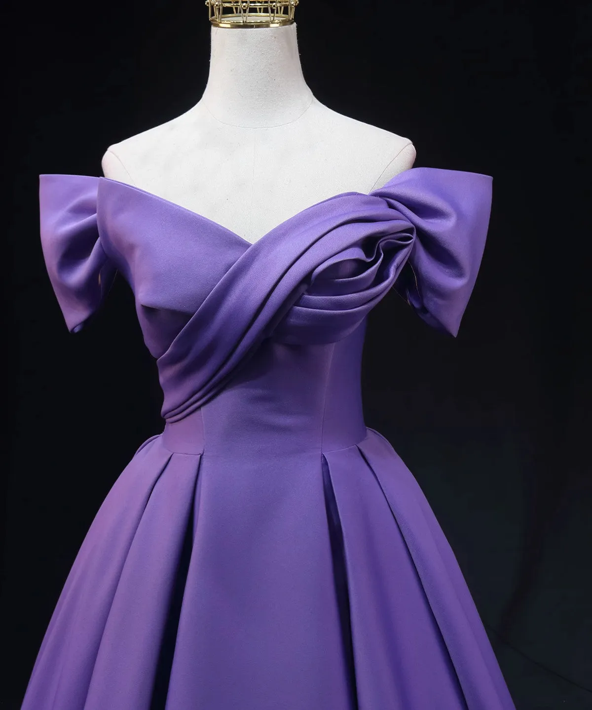 Solvbao Purple Satin Simple Off Shoulder Evening Dress, Purple Long Prom Dress