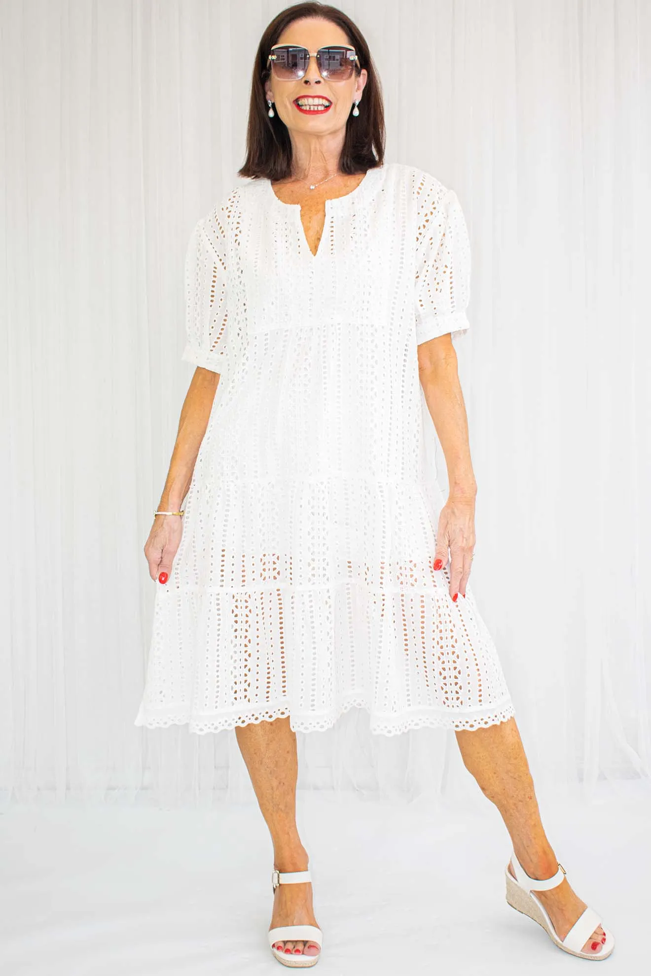 Taylor Tiered Brodie Anglaise Dress in White