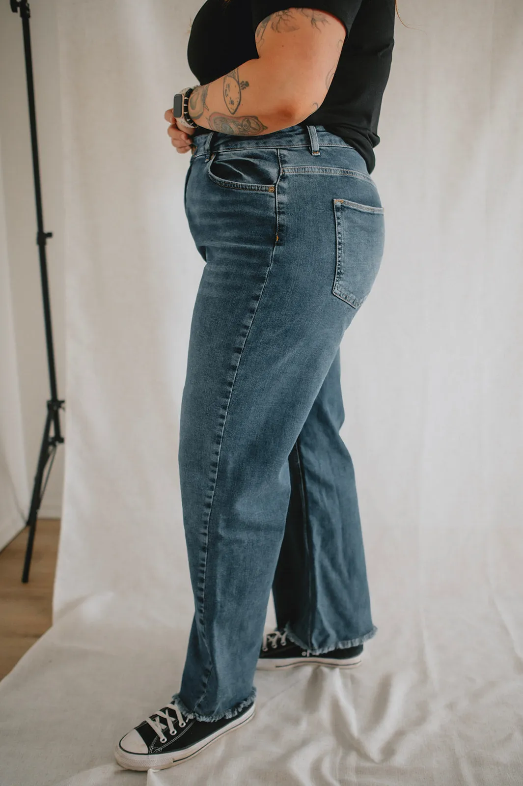 The Milan High Rise Wide Leg Denim by Lola Jeans - Dim Sky - PLUS