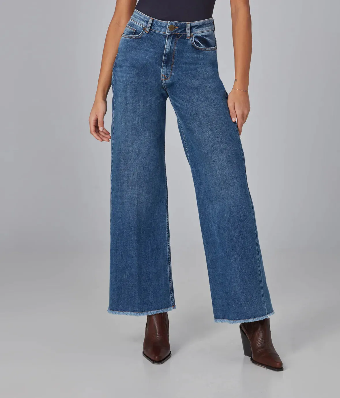 The Milan High Rise Wide Leg Denim by Lola Jeans - Dim Sky - PLUS