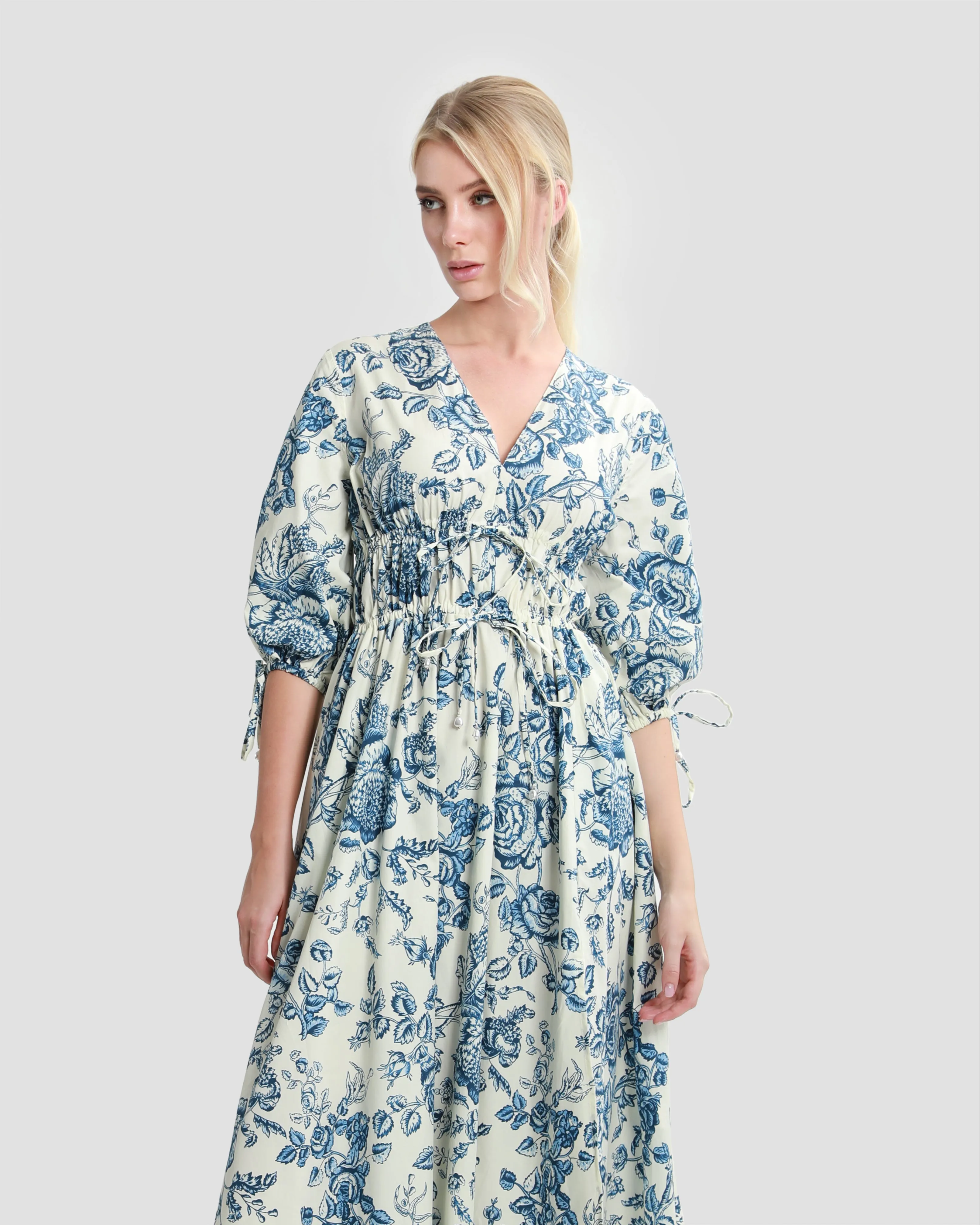 Tie-Detailed Floral Midi Dress