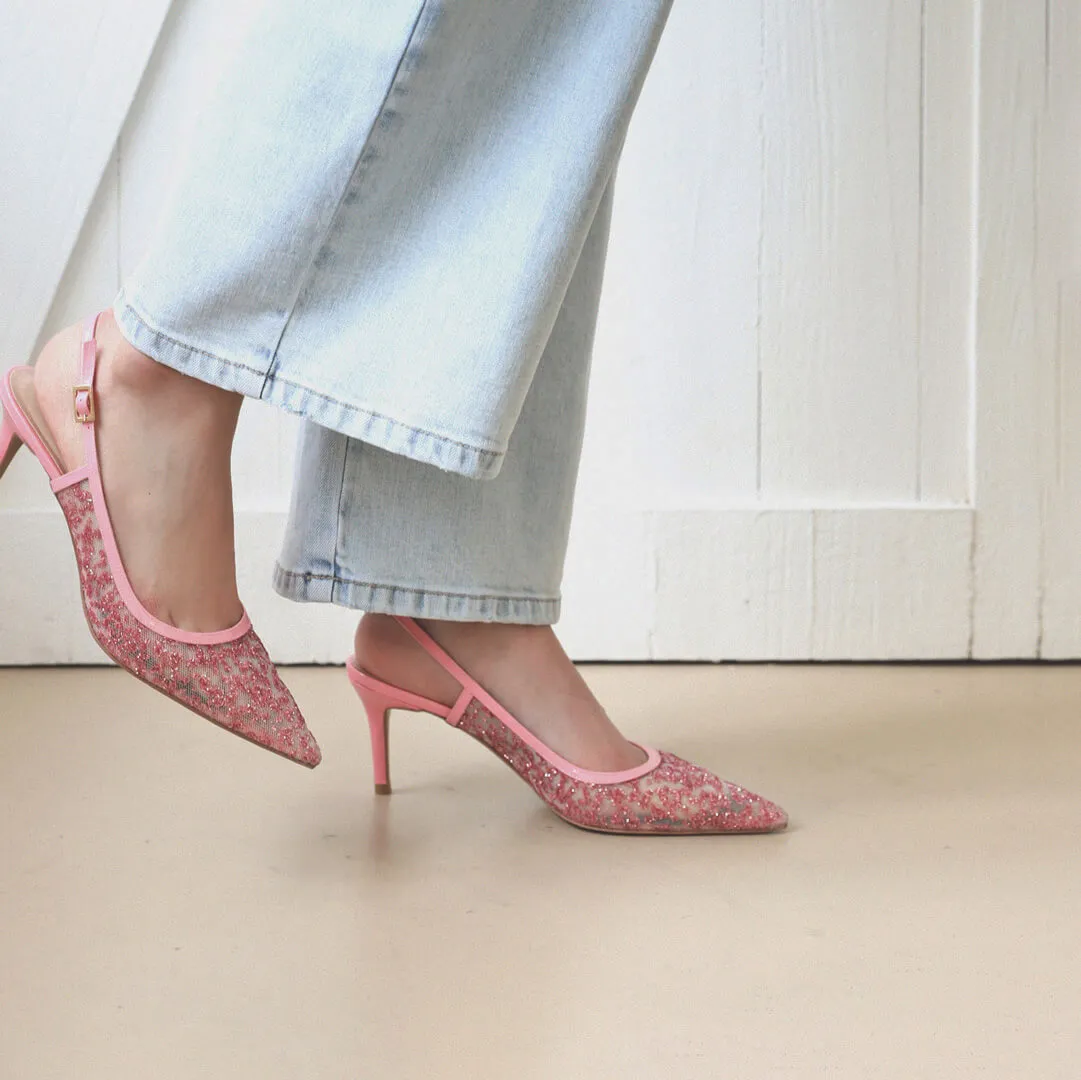 *UK size 2 - ILARIA - pink glitter, 10cm heels