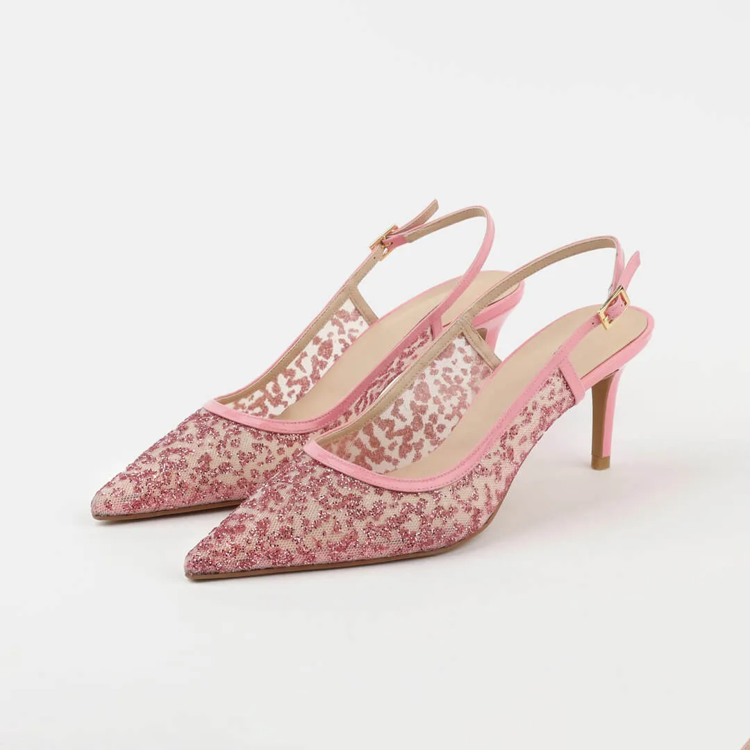 *UK size 2 - ILARIA - pink glitter, 10cm heels