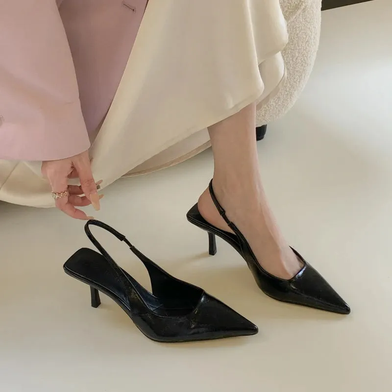 Uniwim Elegant Low Heeled Sandals Women Kitten Heels Spring Summer Gold Pumps Pointed Toe Wedding Office Ladies Shoes Slingback