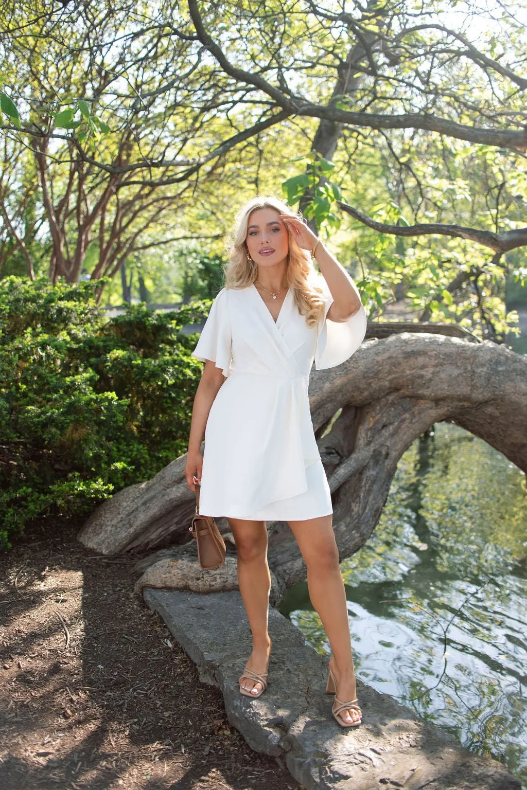 White Short Sleeve Wrapped Mini Dress - FINAL SALE