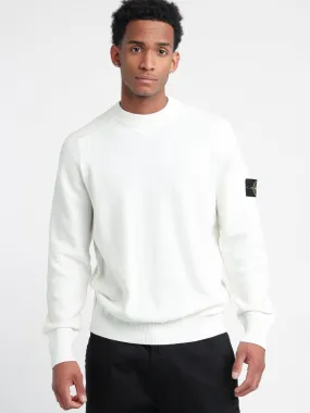 White Sleeve-Ribbed Crewneck Knit