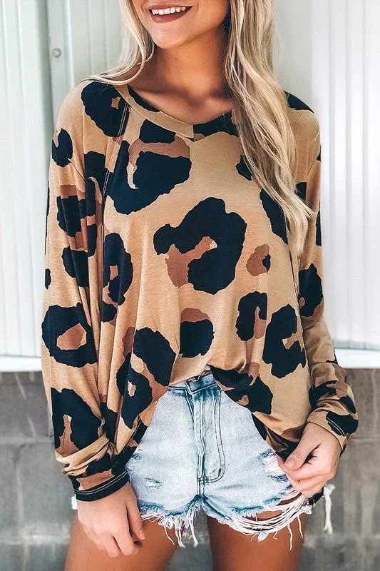 Women Leopard Print Long Sleeve Loose Top