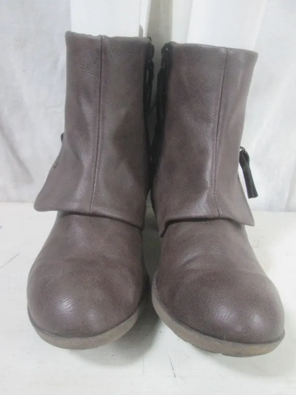 Womens NINE WEST O-ME3Y Vegan Ankle Boot Bootie Shoe BROWN 8